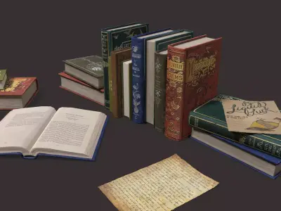 Old Books Set Low-poly 3D model