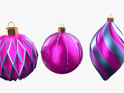Christmas Tree Ornament Set5 - Pink LightBlue Low-poly 3D model
