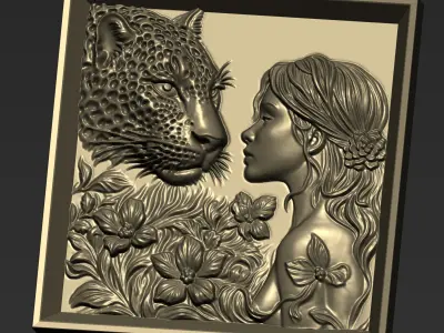 Leopard Head and A Girl A10 3D print model