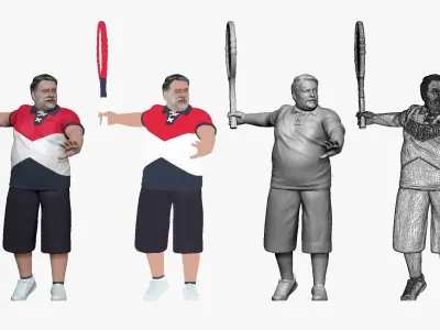 001197 happy old tennis man 3D model