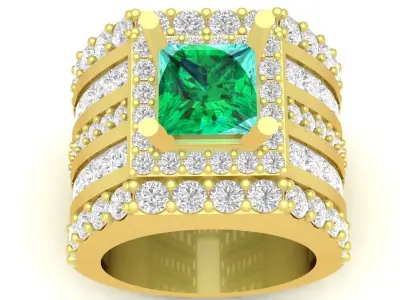 Luxury Square Gemstone Multi Row Mens Ring CAD Model 3409 3D print model