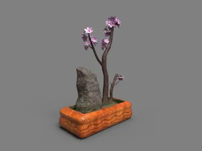 Bonsai Tree with pink flowers 3d Model Low-poly 3D model