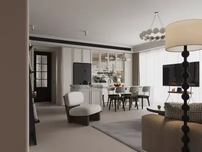 Luxury living room dining room interior scenes 17 3D model