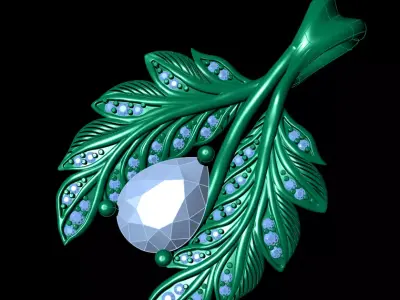 Leaf Pendant with Pear Cut Center Stone Free 3D print model