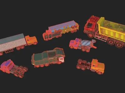 Trucks Pack Low-poly 3D model
