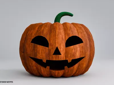 Wooden Halloween Pumpkin - Jack-o-lantern Low-poly 3D model