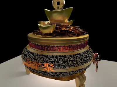 Chinese gold Ingot  pot 3D model