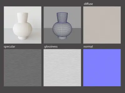 brushed ceramic vase with a branch 3D model