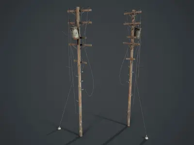 Power Pole Set PBR Game Ready Low-poly 3D model