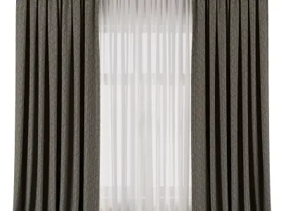 Curtain with rod 48 ptternend curtain HBH Low-poly 3D model