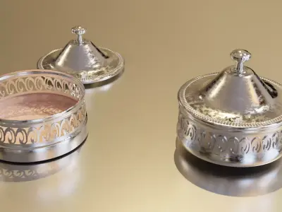 Classic sugar or solt metal bowl  with decor in baroque style Free 3D model