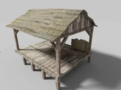 beach wooden hut Low-poly 3D model