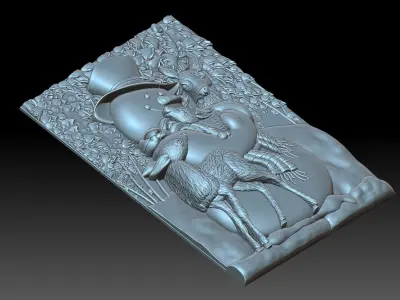 Snowman and reindeer 3D print model