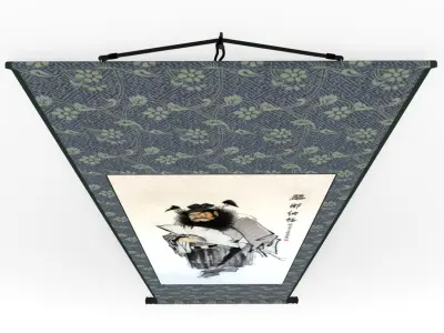 Chinese Hanging Scroll Brush Painting - Figure of Zhong Gui Low-poly 3D model