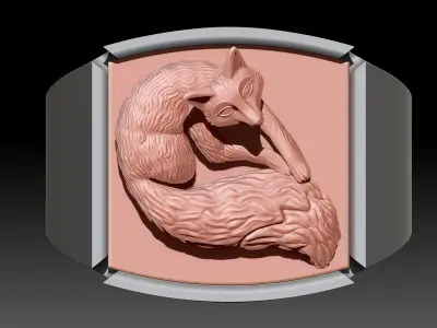 Fox  Man Ring Sculpture jewelry Gold silver 3D print model