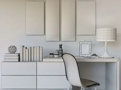 set Modern 3 abstract painting multi panel canvas 3D model