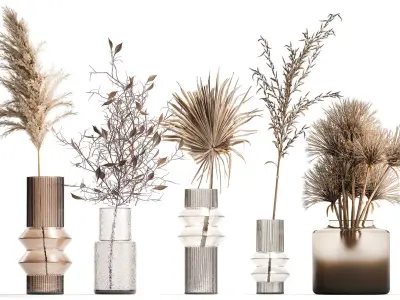 Collection of minimalist bouquets dried flowers pampas vase 323 3D model