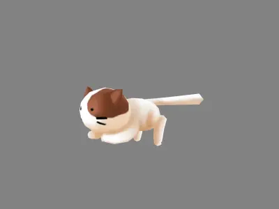 Cartoon white cat lying down Low-poly 3D model