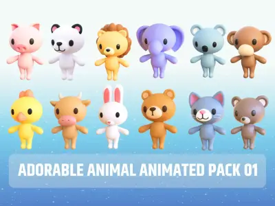 Adorable Animal Animated Pack 01 Low-poly 3D model
