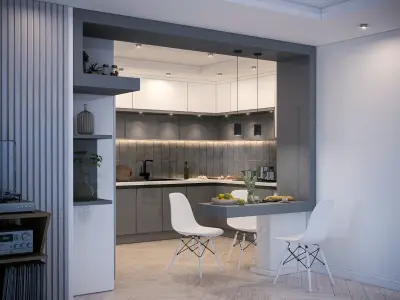 Kitchen modern in apartment 3D model