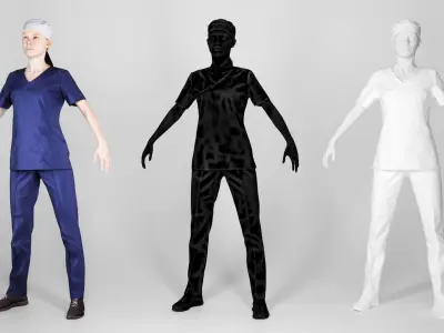 Young woman in a blue surgical suit ready for rigging 217 Low-poly 3D model