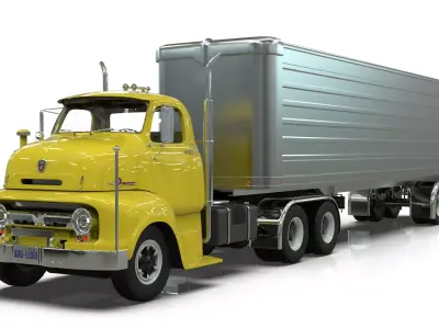Vintage COE Tandem Axle Semi Truck with Aluminum Box Trailer 3D model