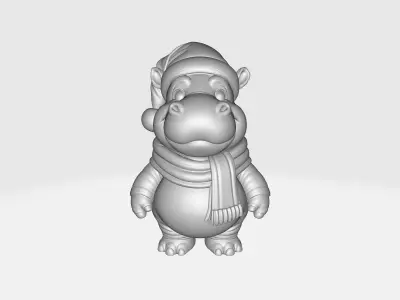 Cute Christmas Hippo Figurine Holiday Hippo in Santa Hat 3D print model