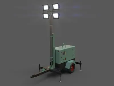 PBR Mobile Light Tower Generator A - Green Light Low-poly 3D model