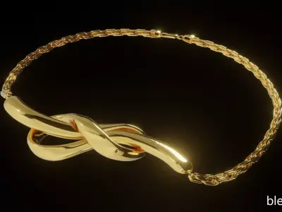 Golden bracelet with Infinity shaped pendant PBR 3D model