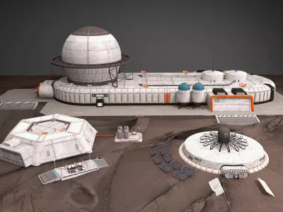 Mars base Low-poly 3D model