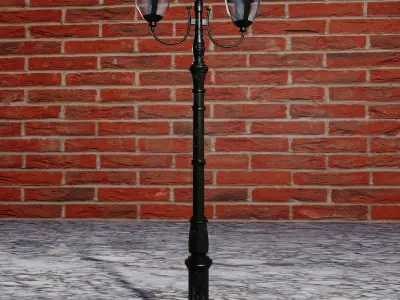 StreetLamp04 wrought iron lamp post with two lights Low-poly 3D model