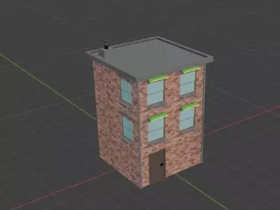 Stylized Brick Building  Game-Ready 3D Model Low-poly 3D model