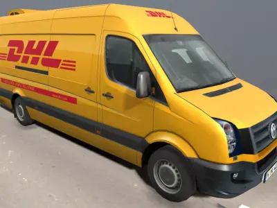 Volkswagen DHL delivery bus Low-poly 3D model