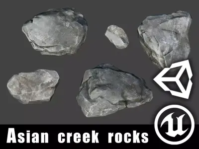 Realistic Asian Creek Rocks Set for Unreal Engine and Unity 3D Low-poly 3D model