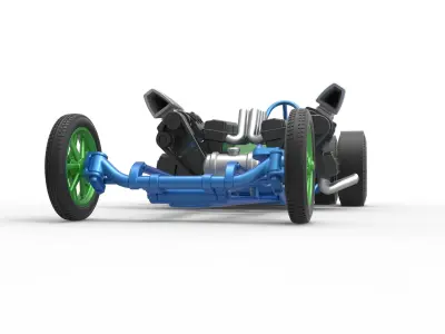 Front engine old school 6 wheeled dragster Scale 1 to 25 3D print model