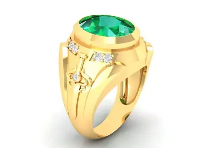 Luxury Emerald Diamond Men Ring with Sword Design 405 3D print model