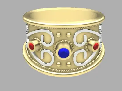 Byzantine ring with gemstones Free 3D print model
