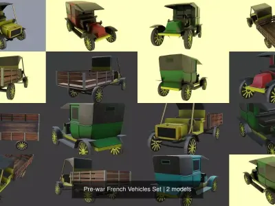Pre-war French Vehicles Set 3D Model Pack