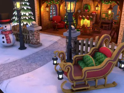 Lowpoly Stylized PBR Christmas Asset Collection Low-poly 3D model