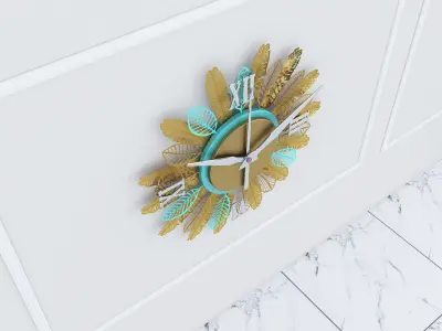 Decorative Metal Clock plants with gold   M 14 3D model