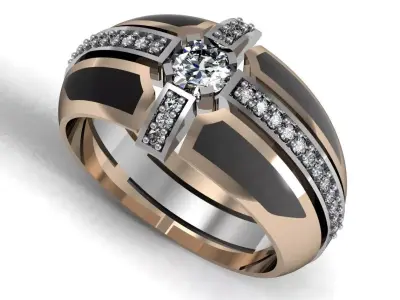 Ring 3d wedding with diamonds and onyx 3D print model