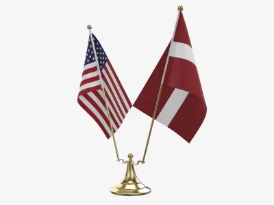 Decorative desk flag double 02 3D model