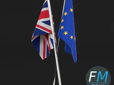 Cross pole tabletop flags 3D model