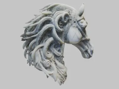 High-Detailed Fantasy Horse Head Bust 2 textures versions Low-poly 3D model
