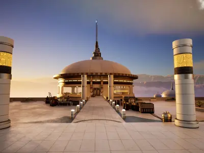 Science Fiction Dam City - Unreal Engine  Low-poly 3D model
