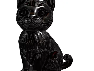 Metallic Engraved Cat Decorative Figurine Low-poly 3D model
