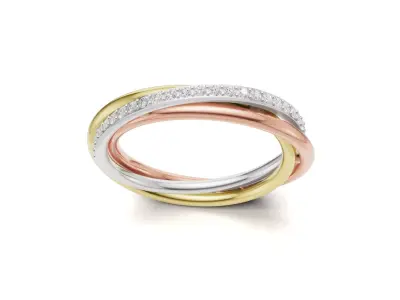 Three-Tone Gold Twist Diamond Ring 3D print model