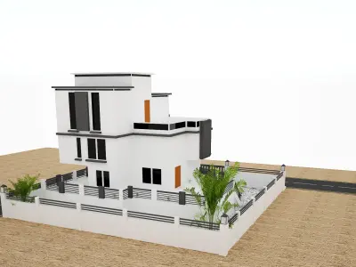 Low Poly Exterior house on deserted street Free low-poly 3D model
