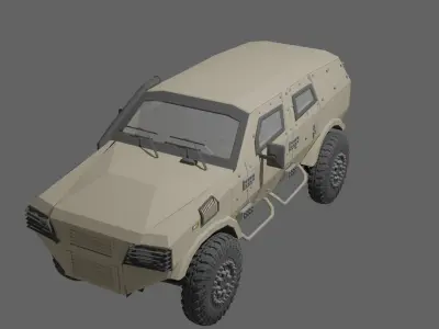 Low poly war vehicle war jeep with interior Low-poly 3D model