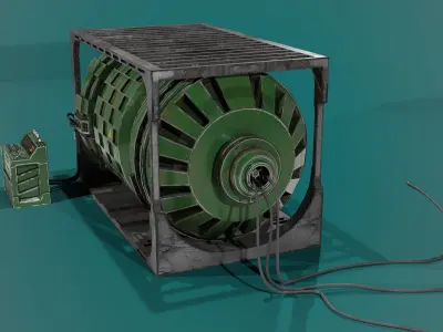 Generator metal cage with wires Low-poly 3D model